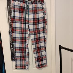 Plaid Men's Pants in Red, Turquoise, and White Drawstring Exposed